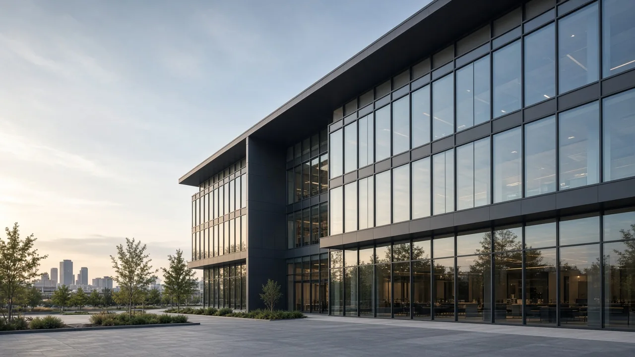Generated architectural visualization of a modern commercial curtain wall building