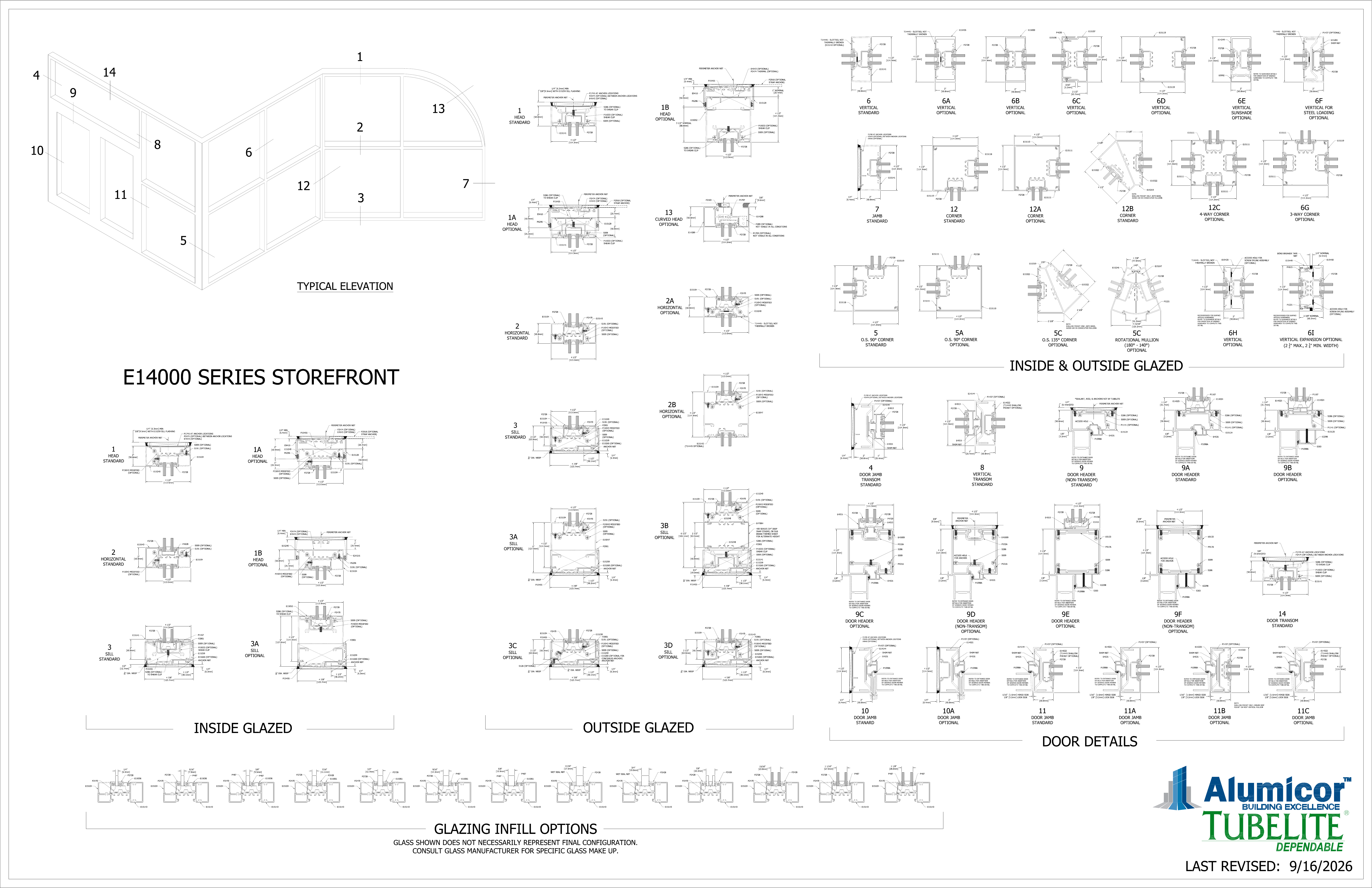 Tubelite E14000 storefront perimeter and framing technical sheet excerpt