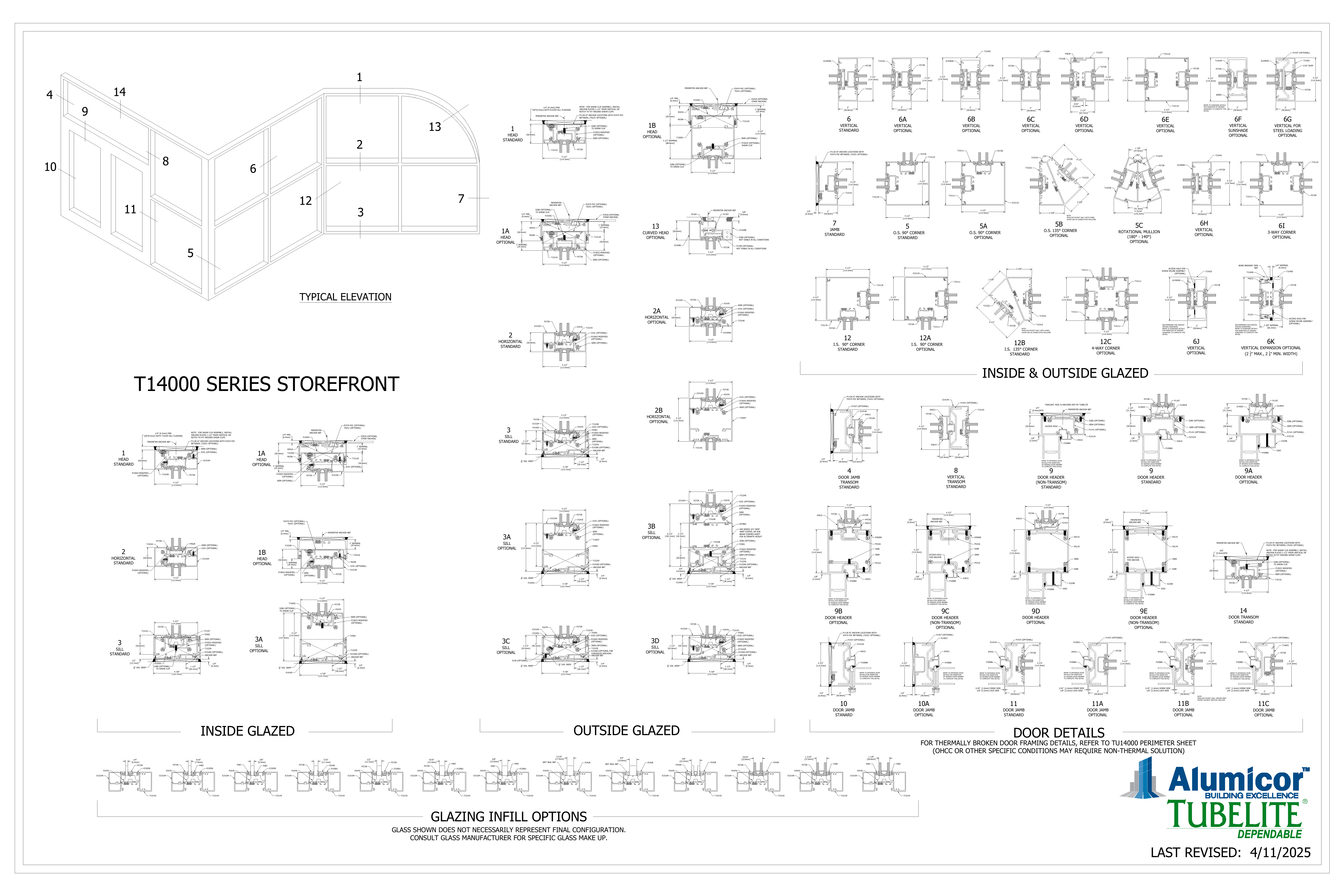 Tubelite T14000 storefront perimeter and profile technical sheet excerpt
